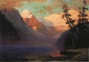 Albert Bierstadt Evening Glow at Lake Louise, Rocky Mountains, Canada oil painting reproduction